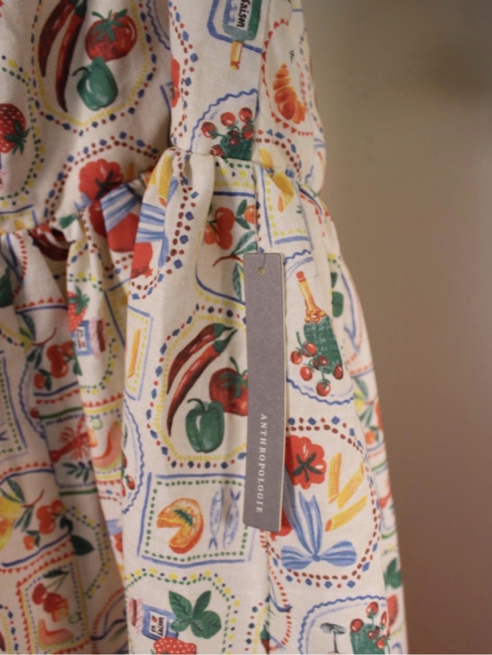 Anthropologie Food Print Mini Dress Drop-waist with pockets - Picture 5 of 7